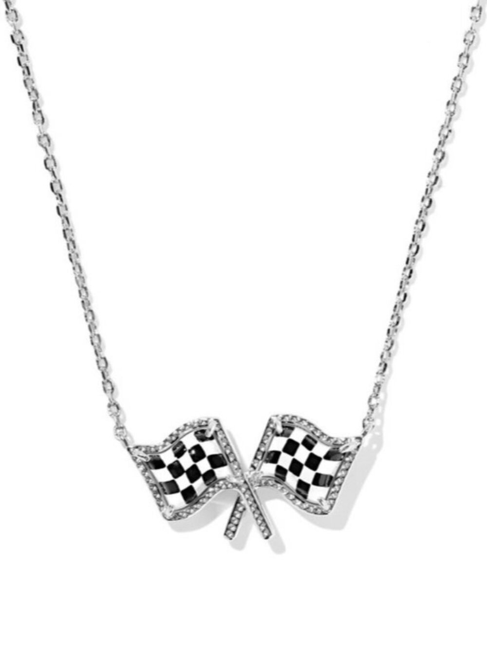NWT  Kendra Scott x Checkered Flag Silver Short Pendant Necklace